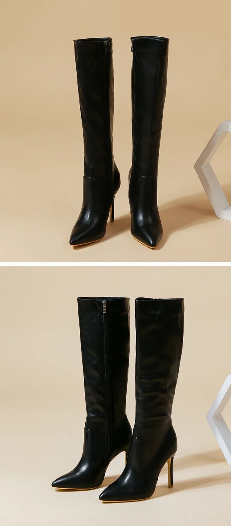 Women's Fashion Elegant Pointed Thin Heel Knee High Long Boots2024 Spring/Autumn PU Panel Side Zipper Boots Western35-42