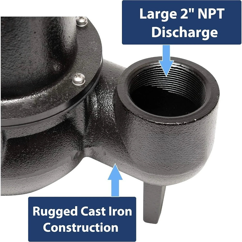 Cast Iron Tethered Float Switch Sewage Pump with Basin Kit, 1/2 HP, Black