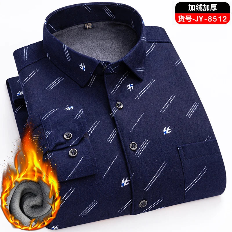 New men's double-sided fleece warm long-sleeved shirt, thickened for winter, cold-resistant, street trend business casual