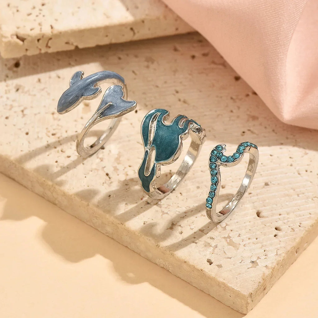 3pcs Set New Fashion 925 Sterling Silver Cute Guppy Ring Stacking Finger Ring, Animals Adjustable Open Rings Birthday Gift