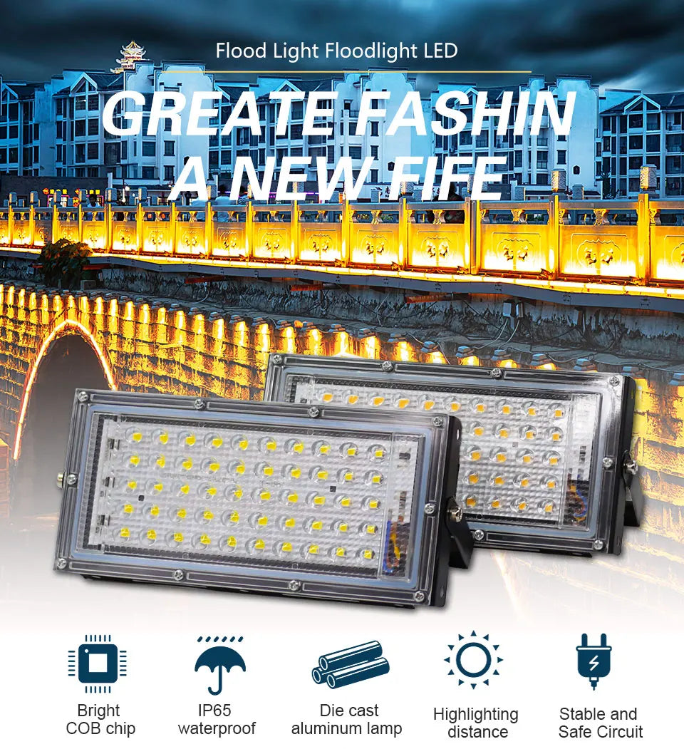 LED Flood Light AC 220V 240V 50W IP65 Waterproof Outdoor Garden Projector Lighting Reflector Spotlight LED Floodlight Wall Lamp