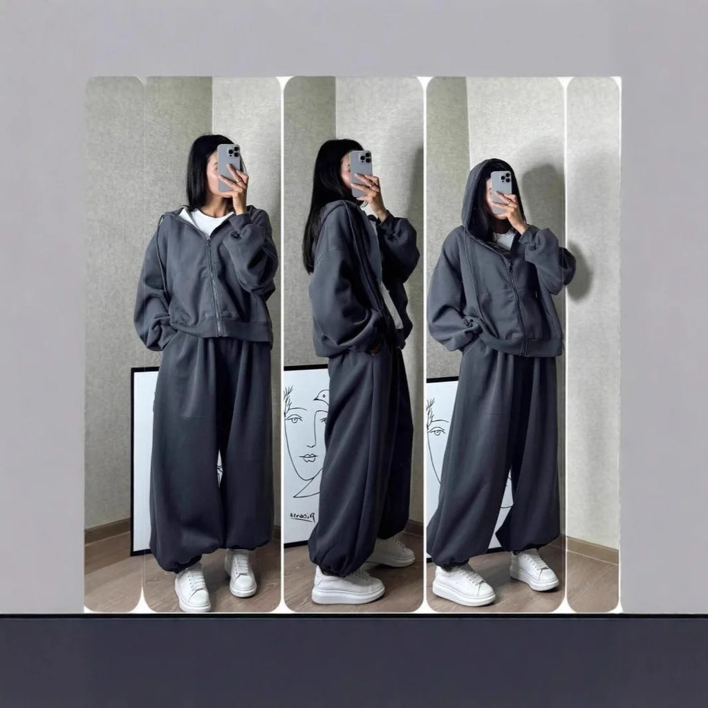 Women's Sports Suit Hooded Sweatshirt Tie Up Pants Two Piece Set Street Style Long Sleeve Solid Color Spring Fashion Outfit