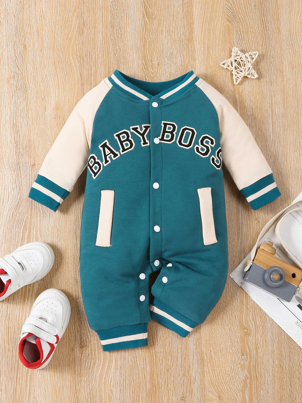 Cute Personalized Baby Boy Jumpsuit Fashionable Letter Print Long Sleeved Round Neck Comfortable Clothing for Infants