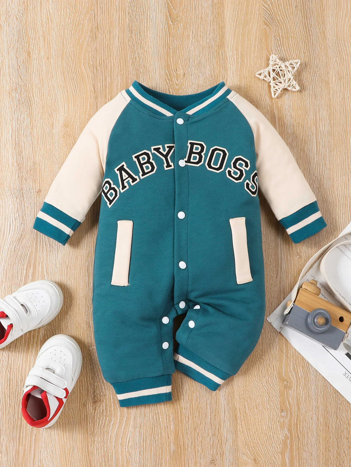 Cute Personalized Baby Boy Jumpsuit Fashionable Letter Print Long Sleeved Round Neck Comfortable Clothing for Infants