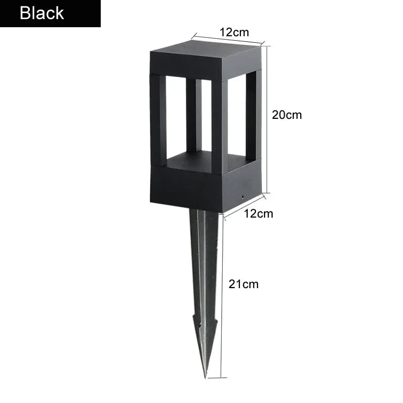 Square Outdoor Garden Lawn Lamp IP65 Waterproof Aluminum LED Pathway Light Modern Courtyard Porch Landscape Bollard Light Decor