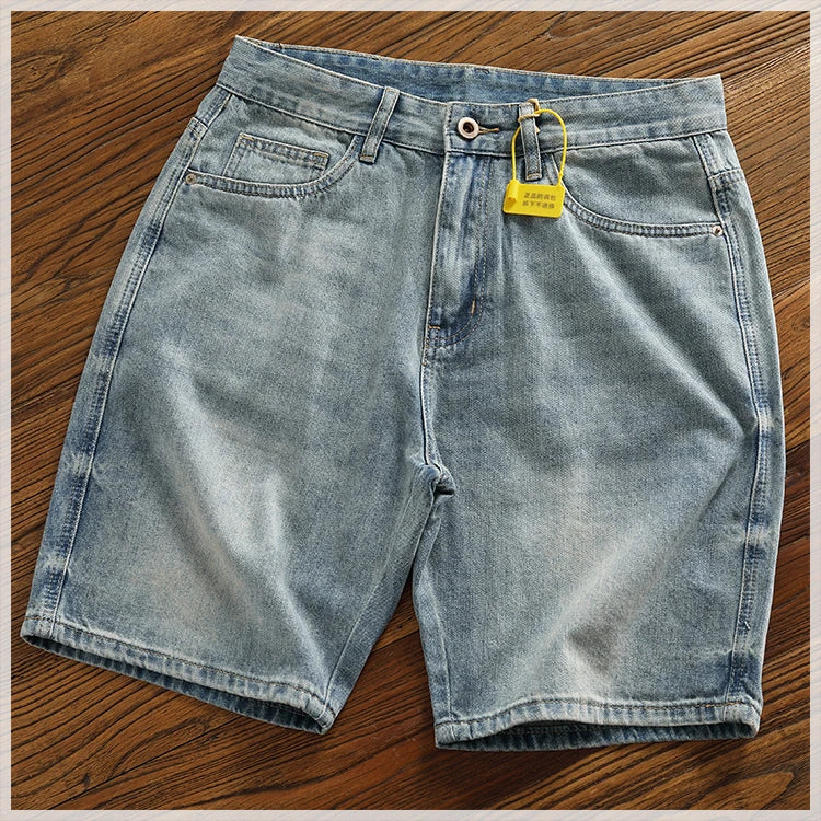 Retro classic summer casual medium pants five quarter pants fashion loose straight leg light denim shorts men's fashion