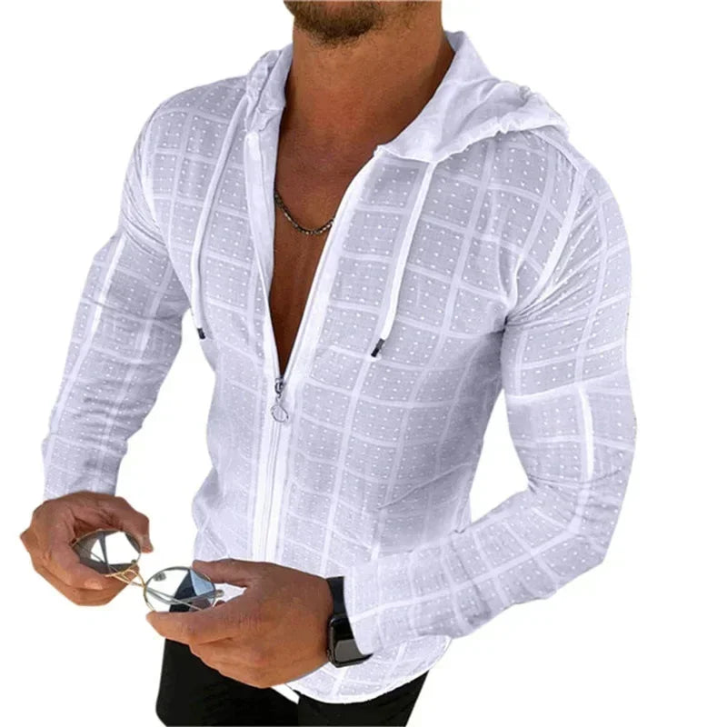 Summer Fashion Sleeveless/Long/Short Sleeved Hoodie Zipper T shirt Casual Plaid print Open Stitch Beach Sun Protection Clothing