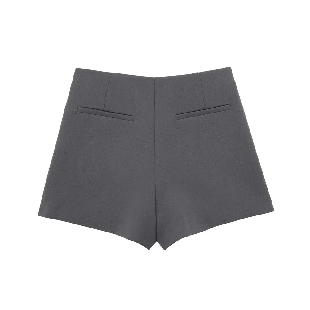 Lazvm-Asymmetric Shorts Skirts with Tab for Women, High Waist, Side Zipper, Female Skort, Fashion