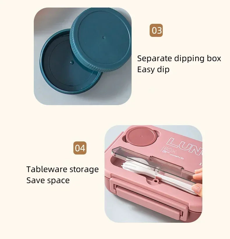 Compartment 1300ML Portable Lunch Box Kids Students Office Bento Box With Fork and Spoon Microwave Food Storage Container