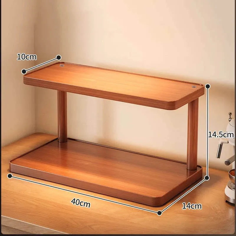 Versatile 2-Tier Wooden Storage Rack for Kitchen&Tea Room-Countertop Organizer with Decorative Desktop Multi-layer Storage Rack