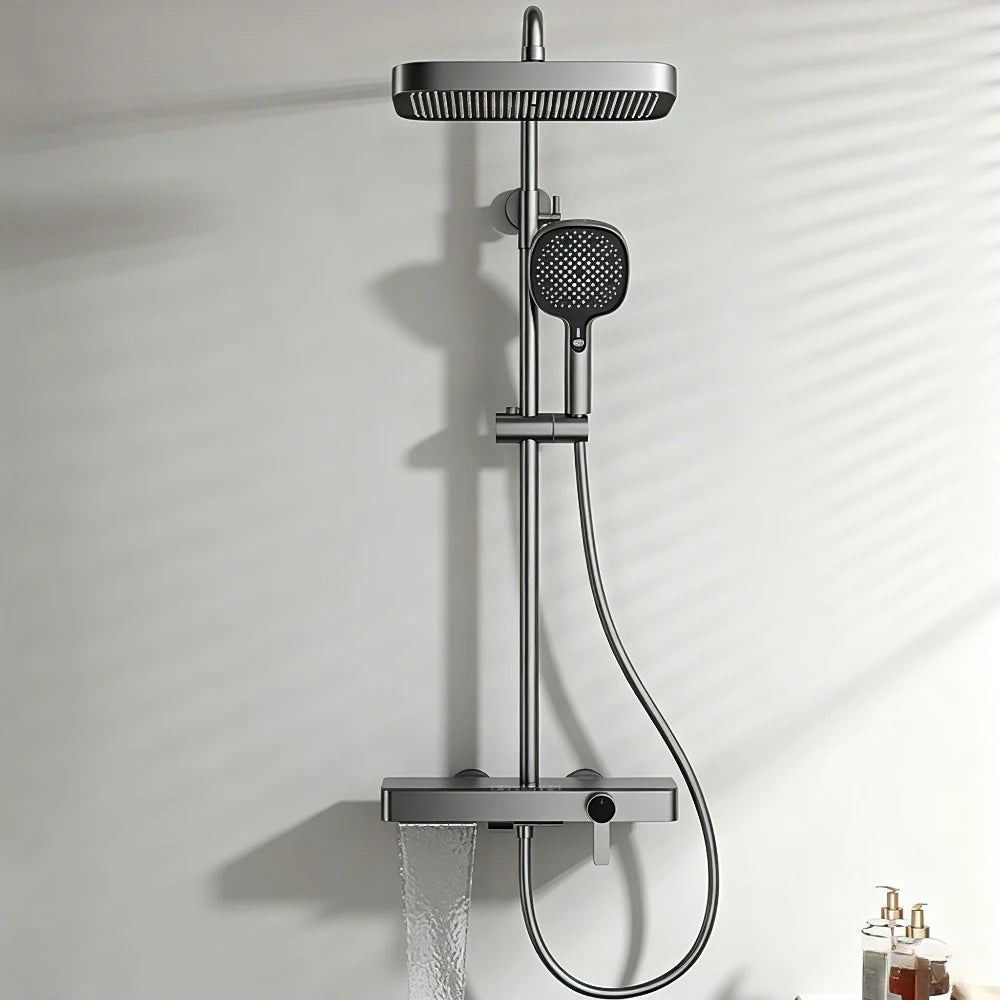 Rainlfall Pressurized Shower Set Three Functions Wall Mounted Bathroom Shower Faucet Set Brass Shower System Set with Piano Key