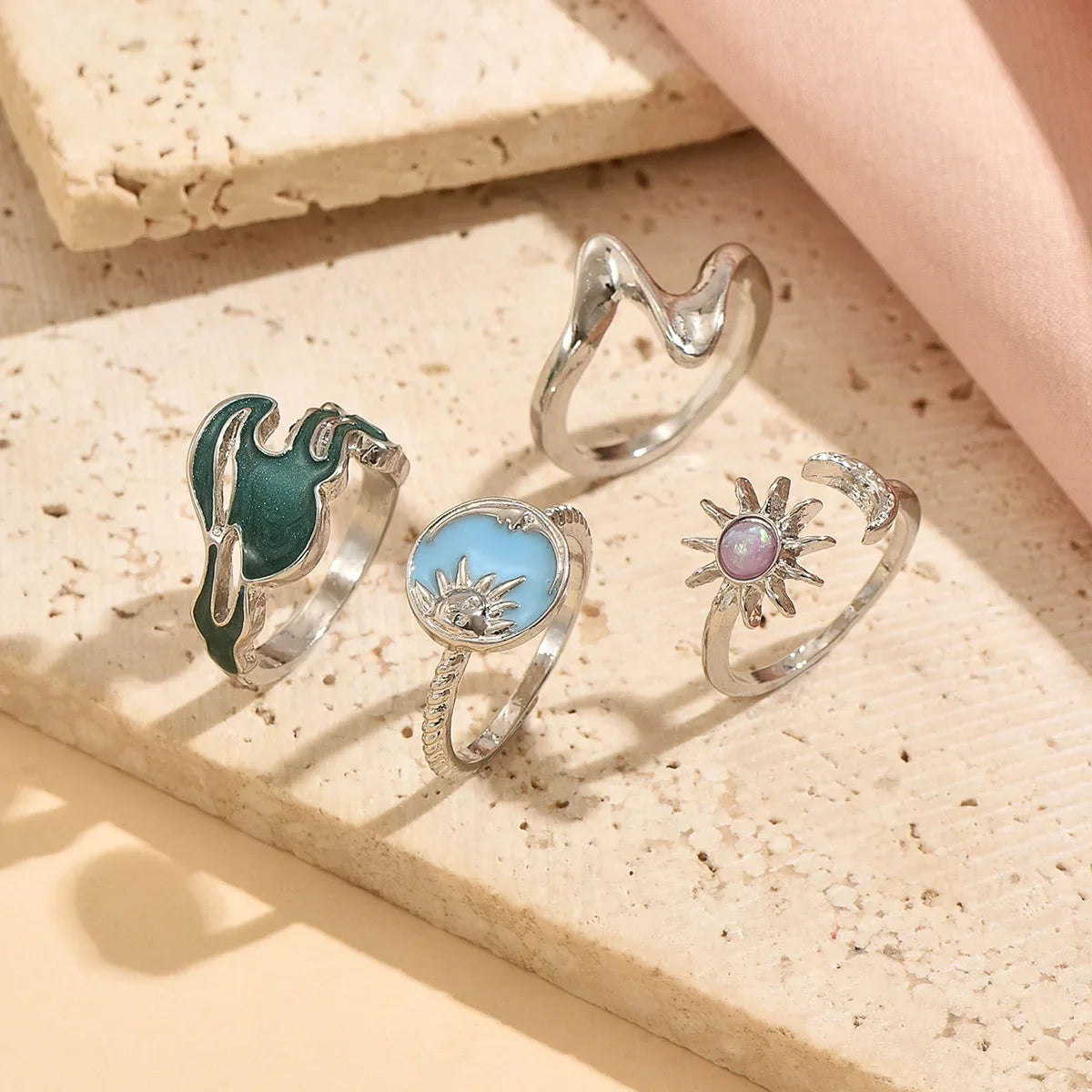 3pcs Set New Fashion 925 Sterling Silver Cute Guppy Ring Stacking Finger Ring, Animals Adjustable Open Rings Birthday Gift
