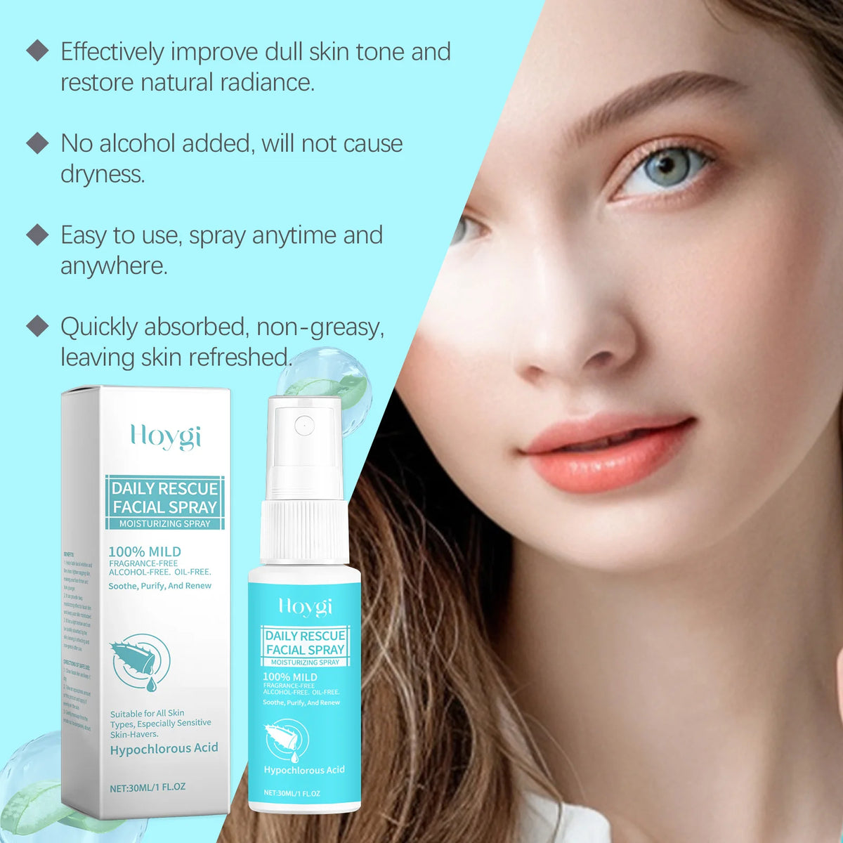 HOYGI Face Soothing Spray Hyaluronic Acid Toner Skin Care Deep Hydration Moisturizing Facial Mist Nourishing Relieve Redness