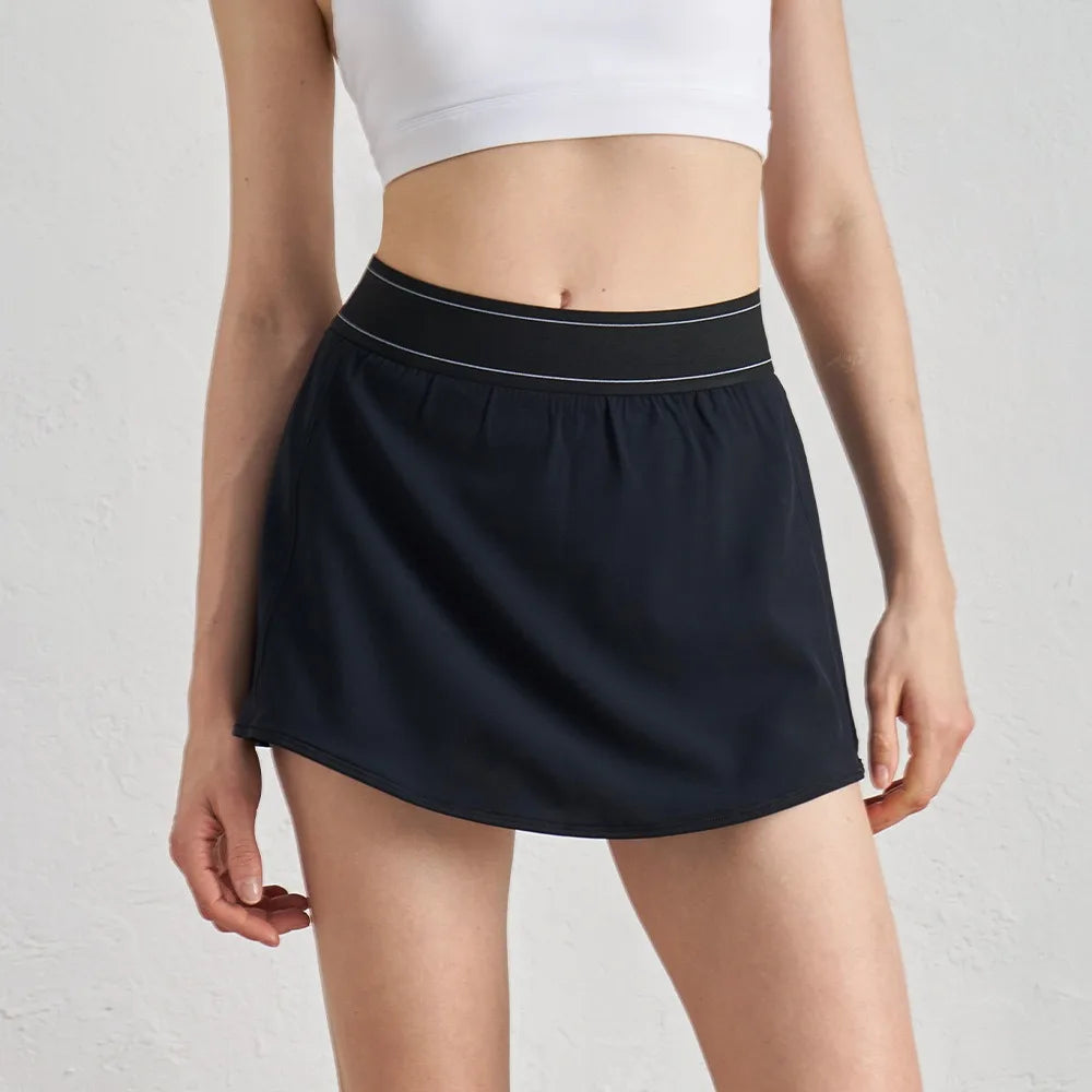 Two Pieces Tennis Skirts Breathable Sun-Proof Slim Fit Casual Yoga Skorts With Shorts&Pockets 2 In 1 Golf Badminton Skirts