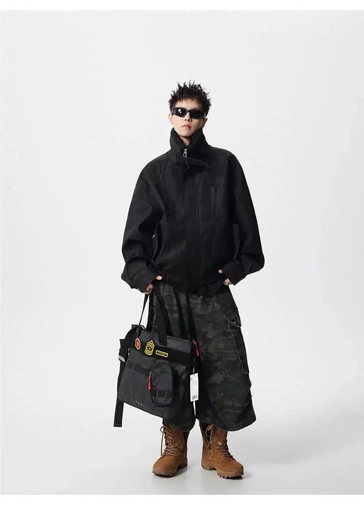 WTHT Fashion Men‘s Plush Spliced Thicken Design Loose Coats Trendy 2025 Autumn Solid Color Laple Casual Jackets Male 2A2218