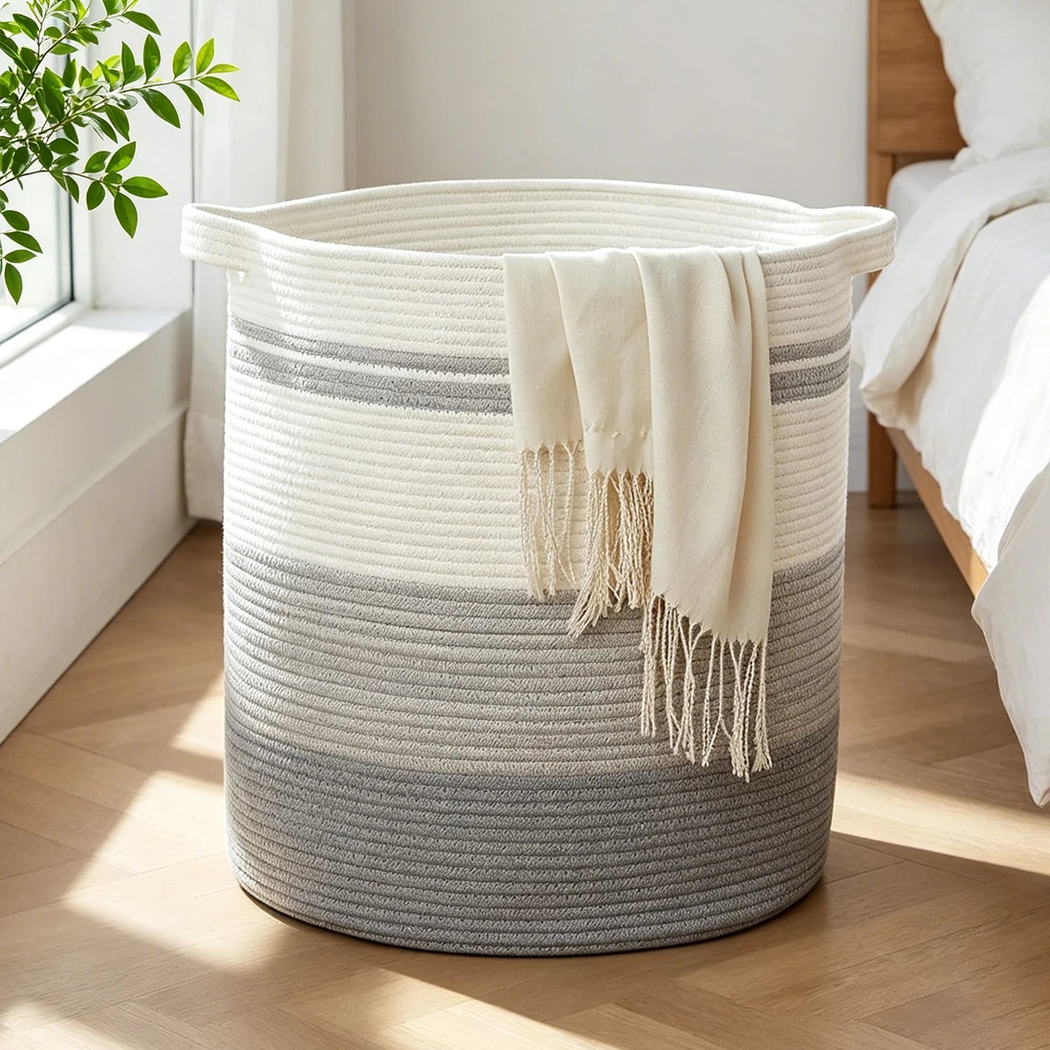 Laundry Basket with Handles - Large Woven Storage Hamper for Clothes, Blankets & Pillows, Neutral Decorative Organizer for Gift