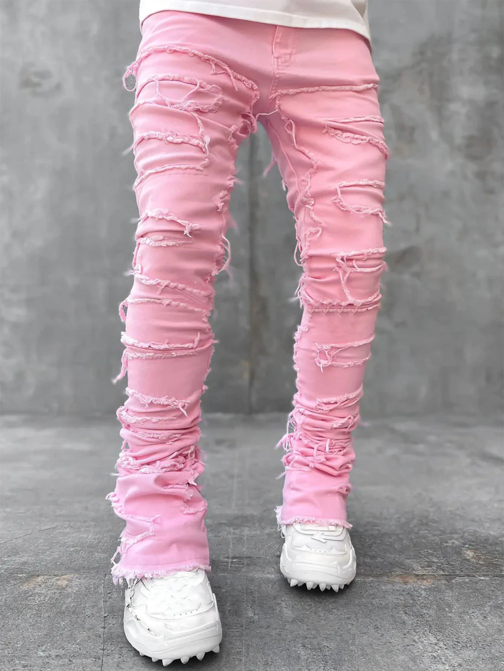 2026 New Men's Denim Straight-Leg Pants, European and American Street Fashion Ins Stretch Patch Denim Straight-Leg Pants