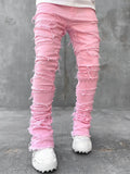2026 New Men's Denim Straight-Leg Pants, European and American Street Fashion Ins Stretch Patch Denim Straight-Leg Pants