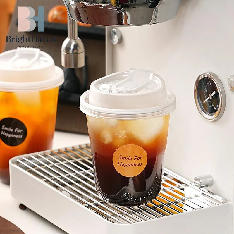 10pcs Transparent Coffee Cups With Lids U-shaped Disposable Cups For Hot Drink Milk Tea Takeaway Beverage Cups B.H