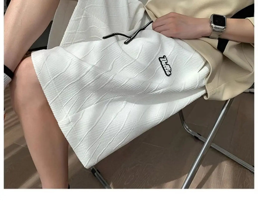 Men's Wide Leg Pants Summer Stripes Loose Casual Trendy Mid-length Pants Comfortable Elastic Waist Fashion Letter Sports Shorts
