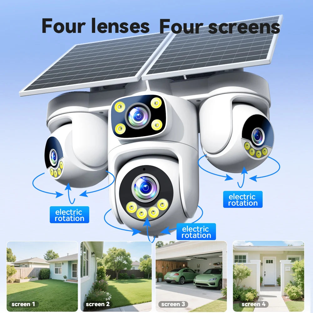 4-Screen 4G Solar Security Camera 20MP PTZ Outdoor Cam with AOV Mode 5X Zoom 12000mAh Battery Wireless CCTV Surveillance O-kam