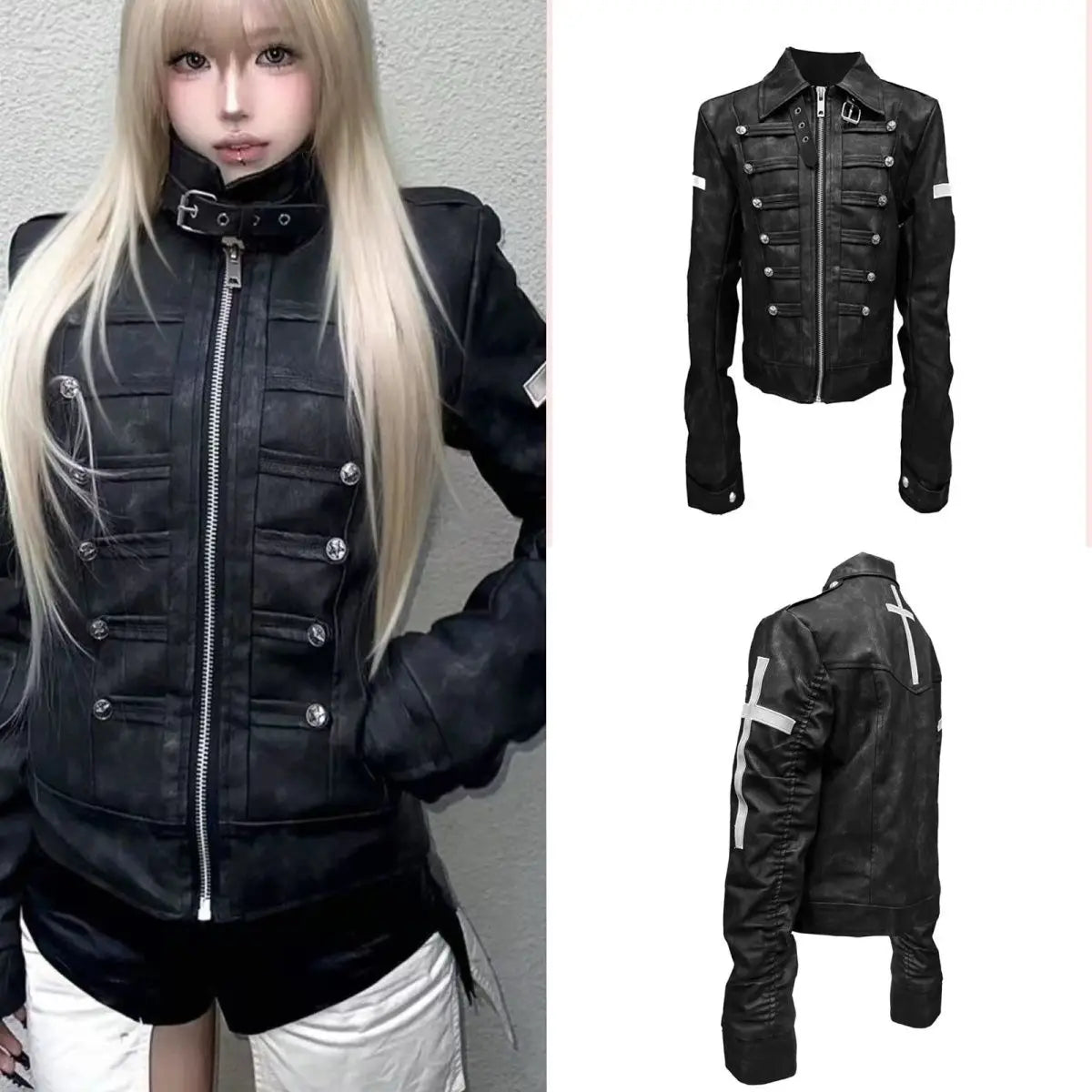 Subculture Harajuku Vintage Safari Coats with Hooded Women Zipper Sweatshirts Casual Streetwear Grunge Jacket Y2k Stand Neck