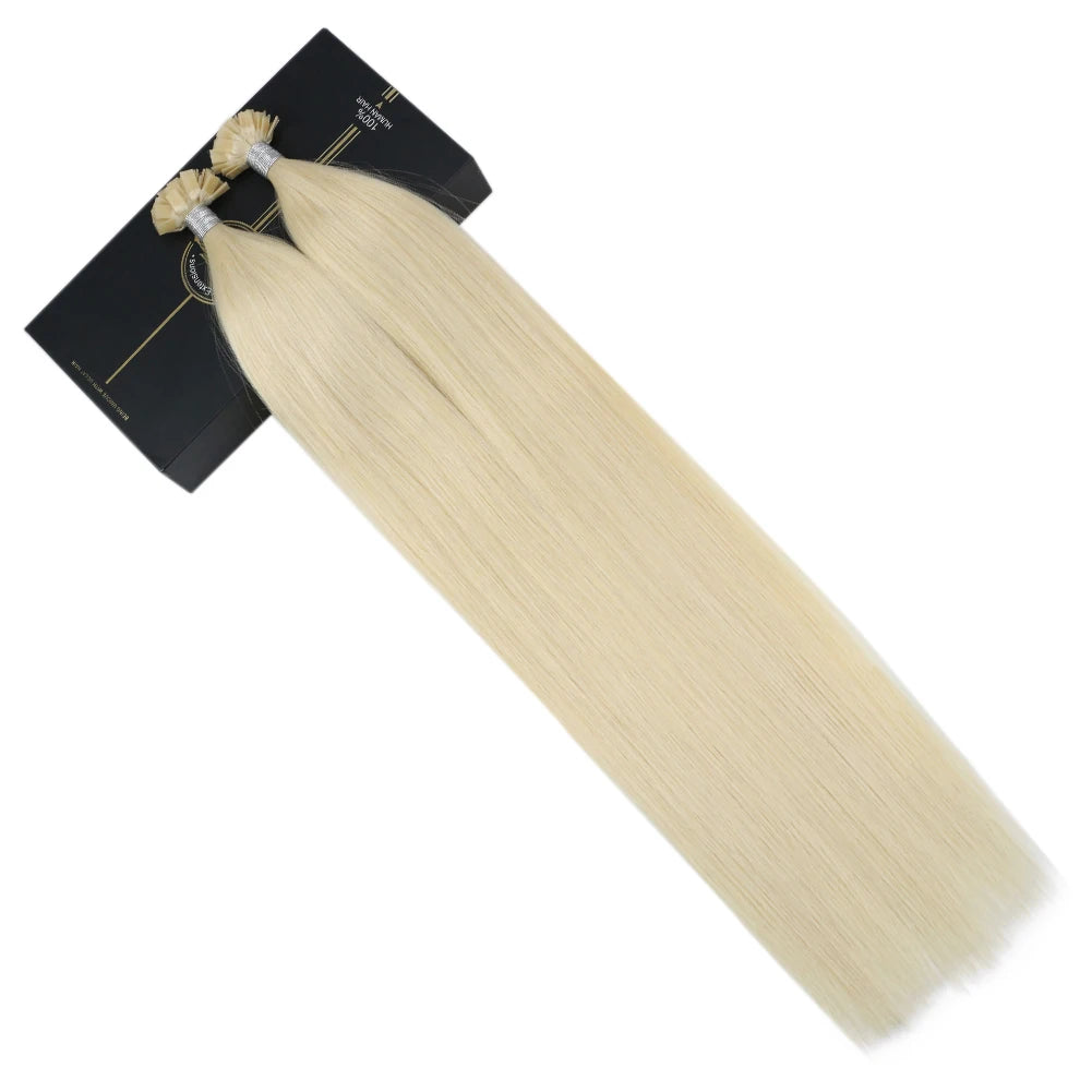Ugeat Flat Tip Hair Extensions 14-24" Natural Straight Flat Tip Keratin Hair Extension 50/100g Remy Pre Bonded Hair Extensions