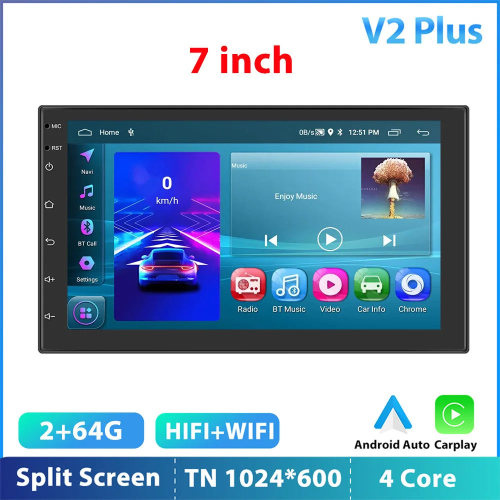 Podofo Android 12 Car Radio Androidauto Carplay 2 Din GPS Car Audio 7"/9"/10" WIFI BT Automotive Multimedia Player For VW Ford