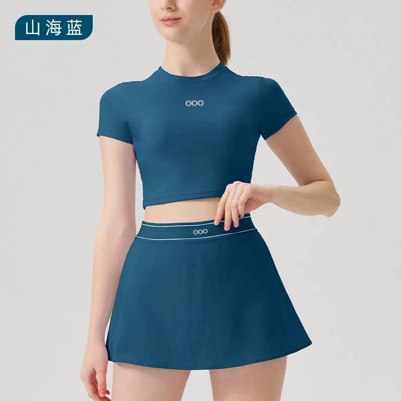 2026 Women's Casual Fashion Sports Short Sleeve and Running Comfortable Fitness Yoga Tennis Skirt