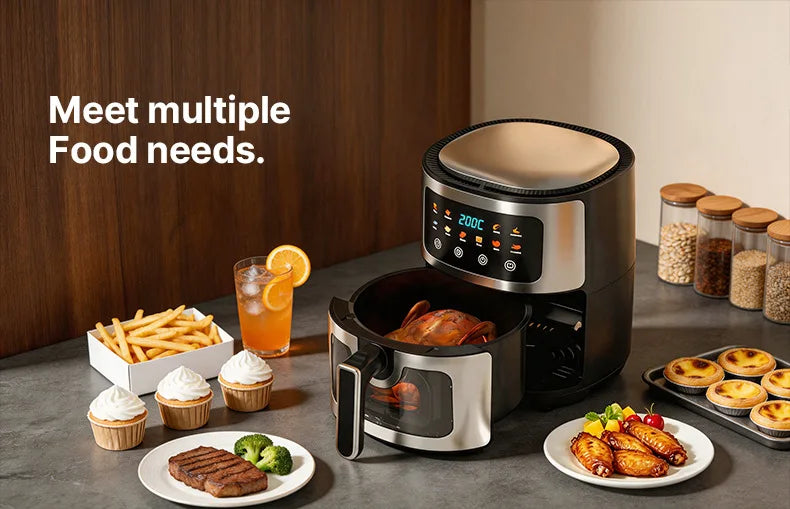 Oven Oilless Cooker with Touch Control Nonstick Basket Visible Window 8L Air Fryer with Electric Hot Fryer
