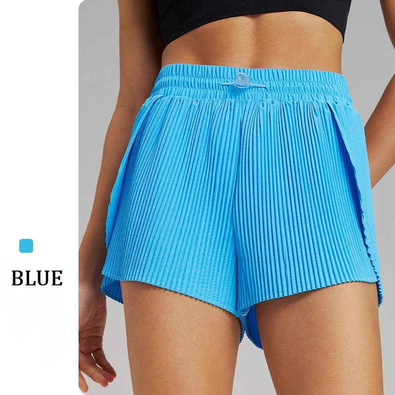 Fitness Sports Pants Women's High Waist Quick Dry Shorts Skirt Design Inner Lining Outdoor Running Shorts with Hidden Pocket