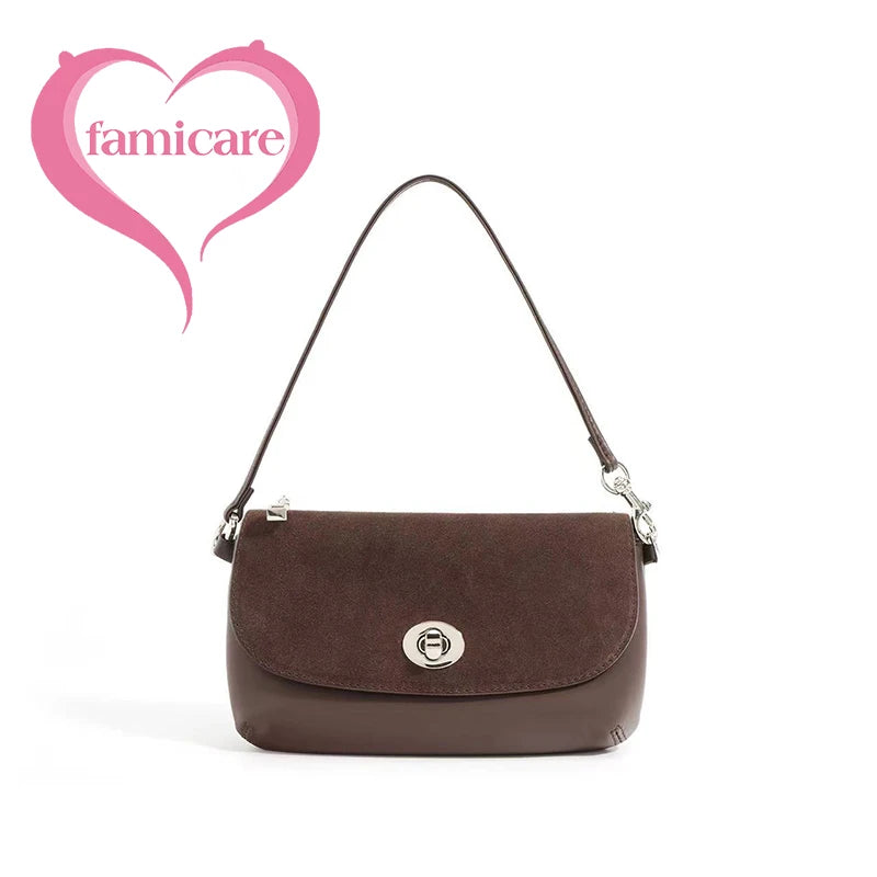 Wholesale Women Suede Bag Female Retro Frosted Cowhide Split Leather Armpit Shoulder Bag Lady Handbag Trendy Crossbody Messenger
