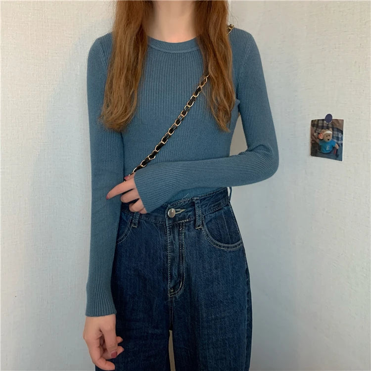2026 Basic Tops Women Sweater Autumn Winter Long Sleeve Pullover Fashion O-neck Elastic Female Winter Solid Knitted Jumper