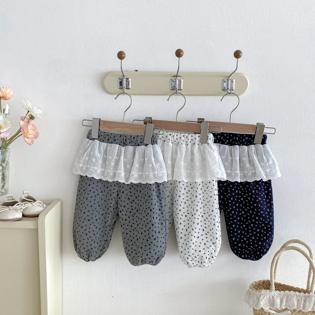 Autumn baby Girls' Leggings, Korean-Style Infant and Toddler Long Pants, 0-3 Years Old Children's Clothing, Outerwear Floral Cur