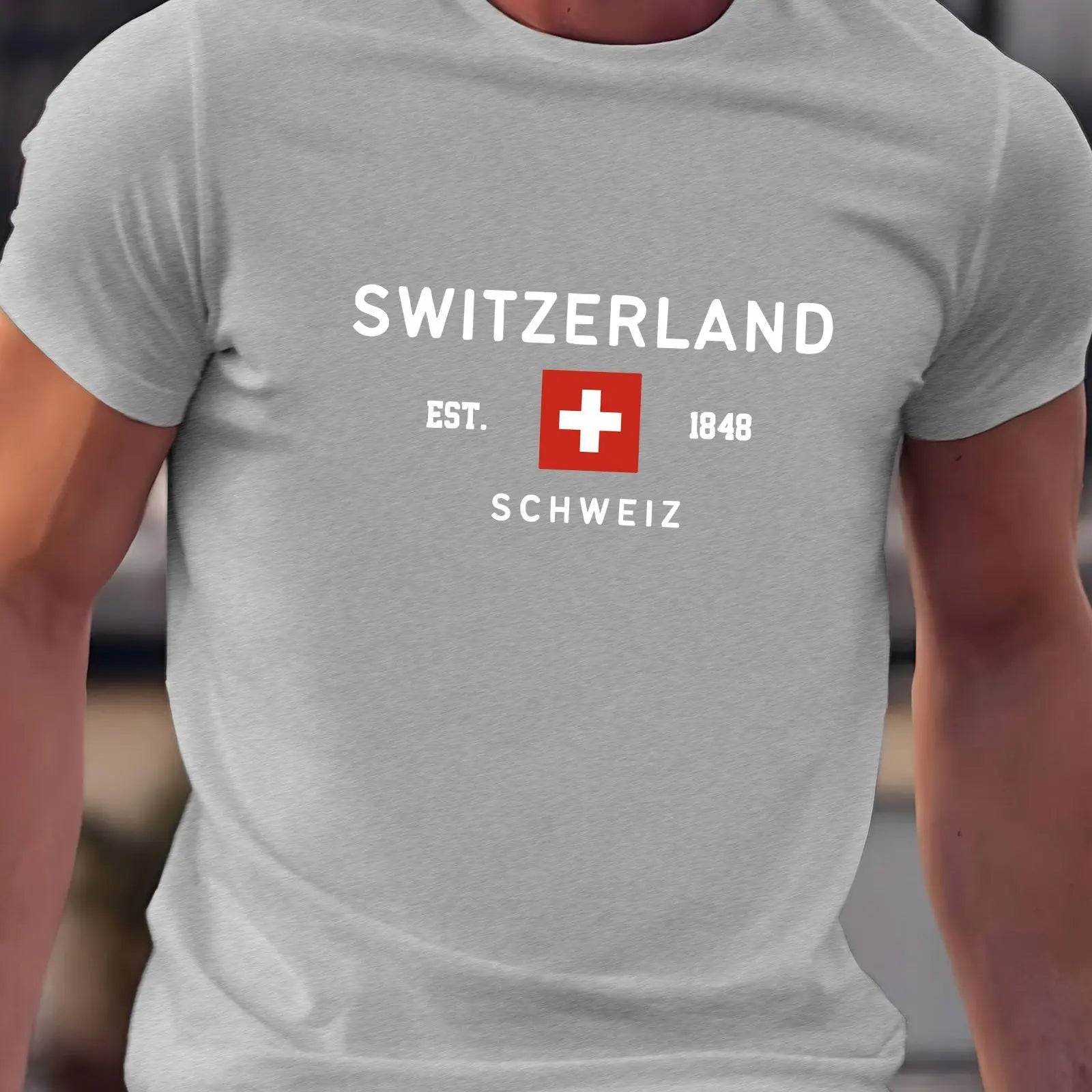 Summer men's 100% pure cotton casual loose plus size Switzerland pattern printed round neck short sleeved T-shirt top
