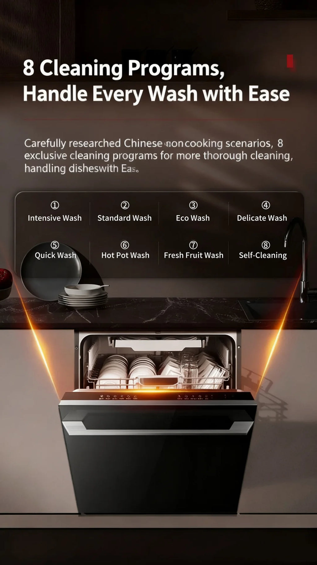 Countertop Built-in Dishwasher 18 Place Setting 1800W Fully Automatic Touch Control Disinfecting Machine for Large Household