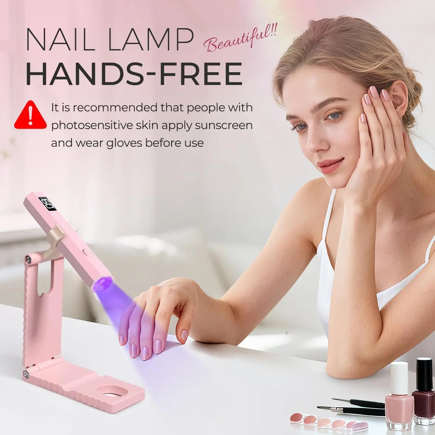 Cordless UV/LED Nail Lamp Set Handheld Light with Stand LCD Display Rechargeable USB Gel Nail Dryer for Quick Curing