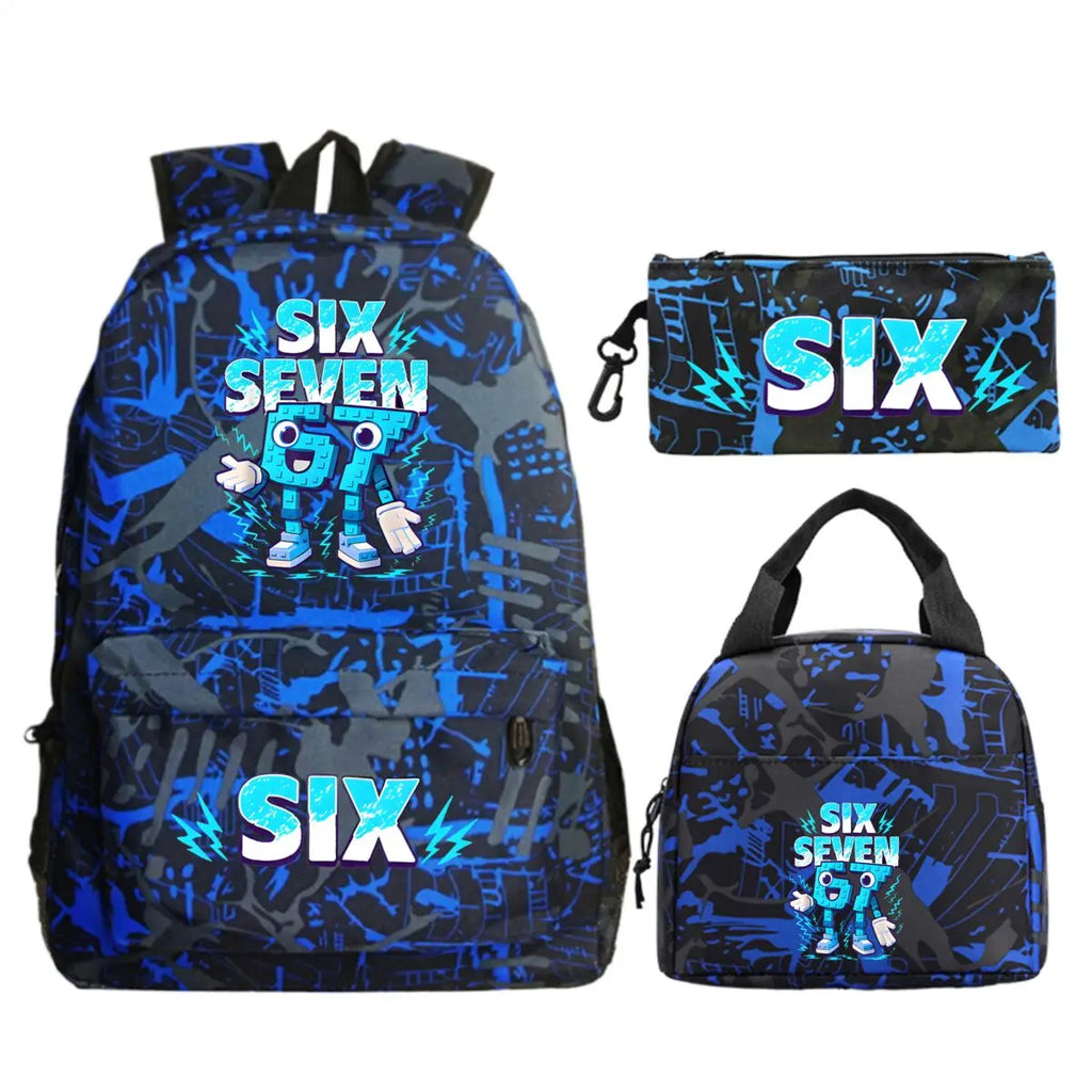 Fun Six Seven Print 3Pcs/Set Backpack Teen Boy Girl Back To School Schoolbag 67 Italian Brainrot Lunch Bag Rucksack Pencil Case