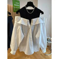 False Two Piece Polo Collar Blouse Women Shirt Loose Tank Patchwork Long Sleeve Shirts Off The Shoulder Spring Pullovers Top New
