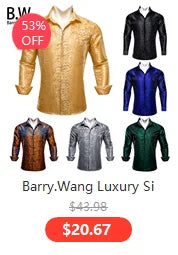 Barry.Wang Luxury Silk Mens Shirts Jacquard Floral Long Sleeve Formal Casual Breathable Male Blouses Wedding Business Prom Gift