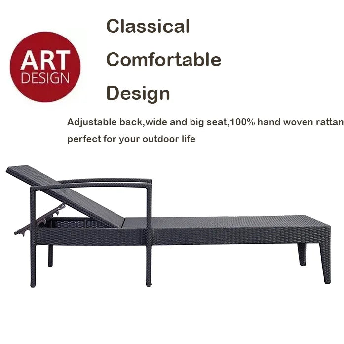 Outdoor Adjustable Rattan Wicker Black Chaise  Hotel Garden Patio Swimming Pool Aluminum Sun rs for Bench Garden Out