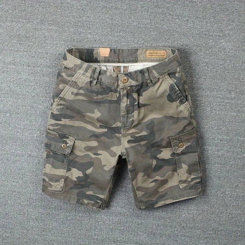 Camouflage Tooling Shorts Men's Pure Cotton Short Pants Trendy Brand Loose Straight Washed Trendy Men's Casual Cargo Short Pants