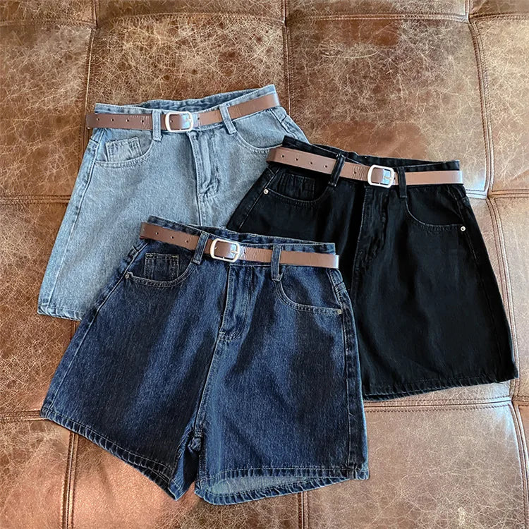 New Women Summer Denim Shorts Casual A Line Hot Pants Casual Trend Denim Shorts High Waist Simple Loose Wide Leg Denim Pants