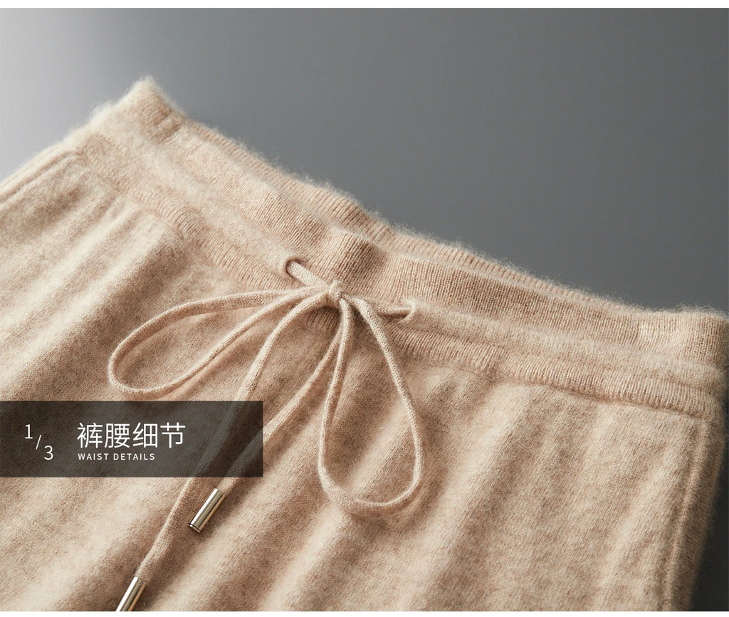 Men's 100% Merino Wool Two-piece Suit Knitting Hooded Collar Pullover and  Wide-leg Pant Autumn Winter Thickened Warm Sweater