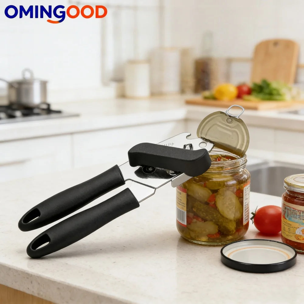 Multifunctional Stainless Steel Can Opener with Grip Side Cut Professional Kitchen Gadget for Tins And Bottles