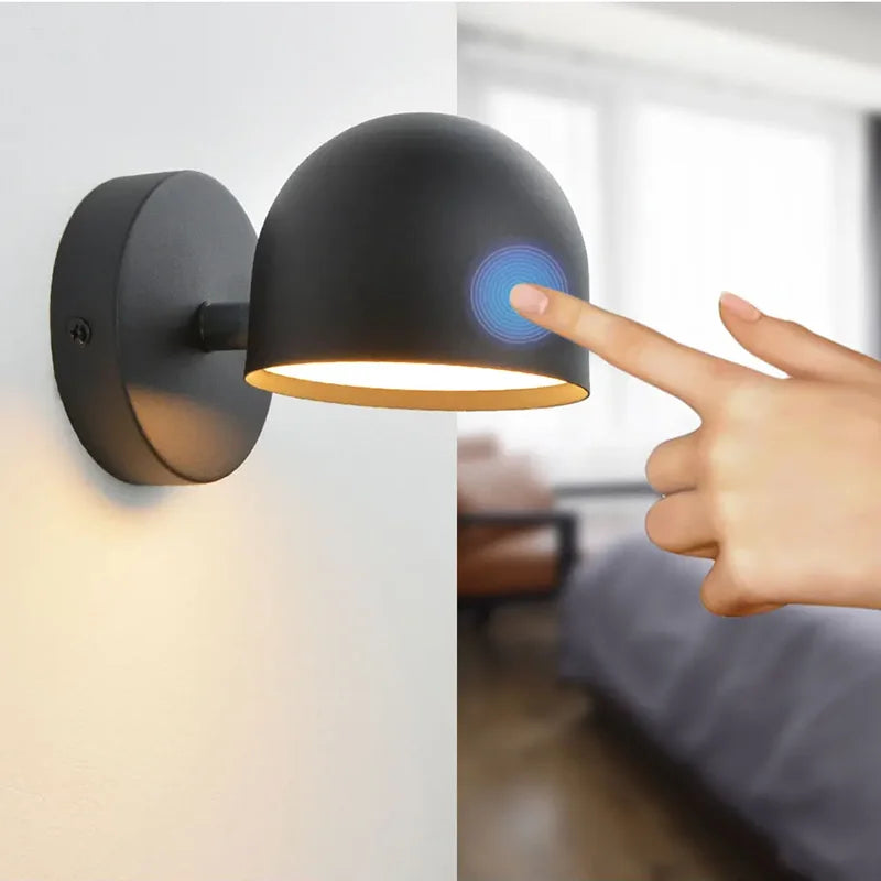 LED Indoor Wall Lamp Touch Dimming Wall Light 350° Rotatable Black White Lamp Hotel Aisle Bedroom Bedside Reading Wall Sconce