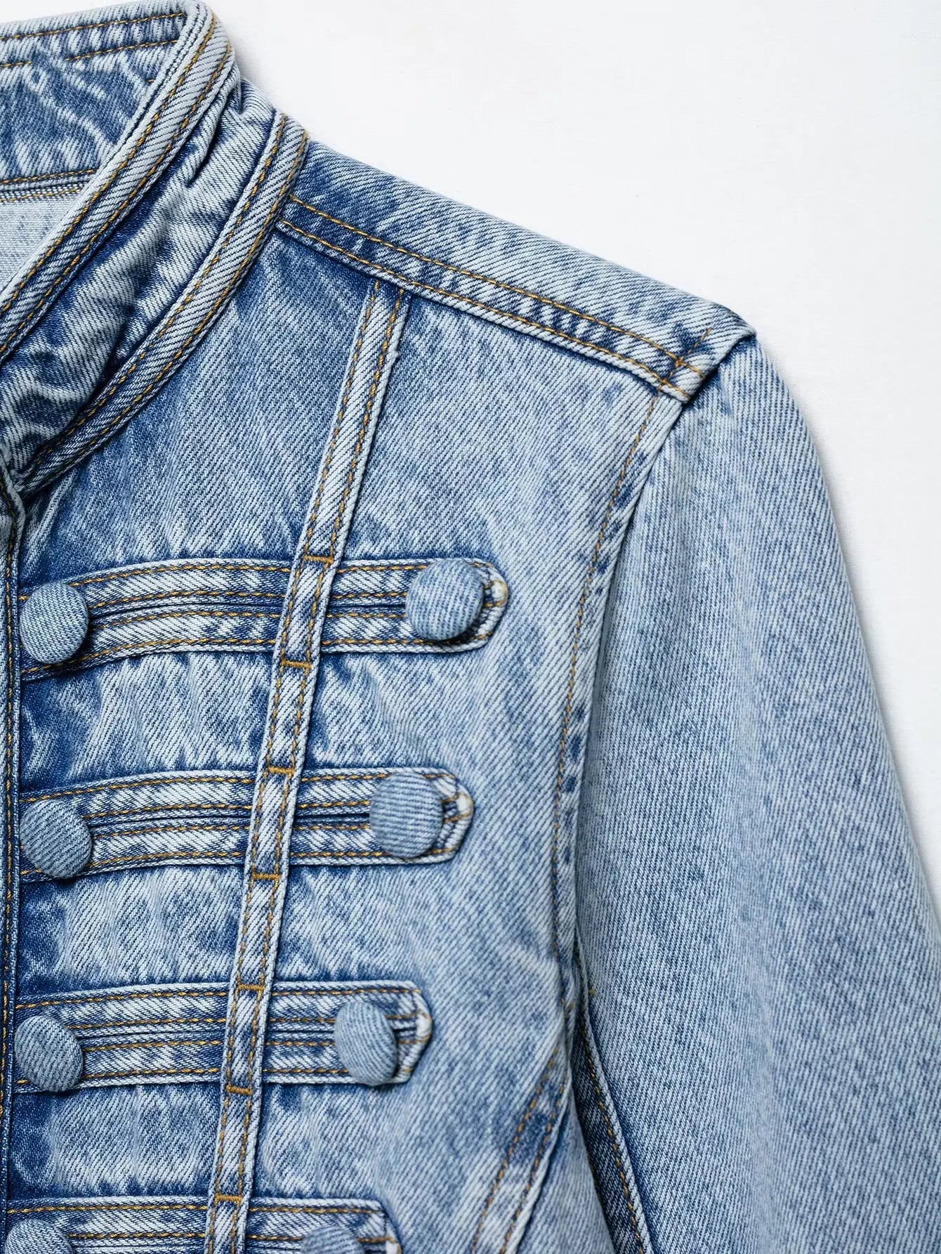 HH Y2K Military Short Denim Jacket Women's Light Washed Stand Collar Slim Denim Jacket Sexy Spring and Autumn Street Tops