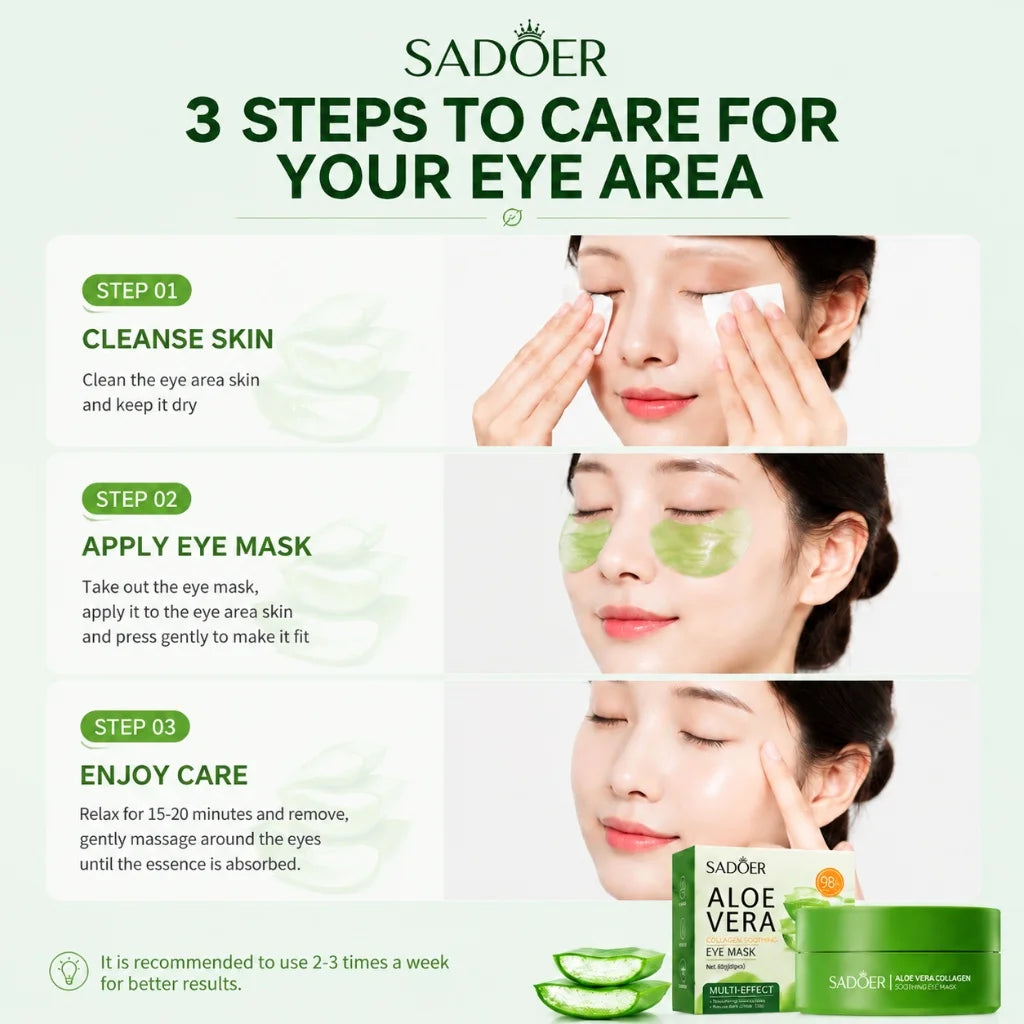 Aloe Vera Collagen Eye Mask 60Pcs Soothing Moisturizing Firming Eye Patches Hydrating Eye Skin Care for Puffy Eyes Dark Circles