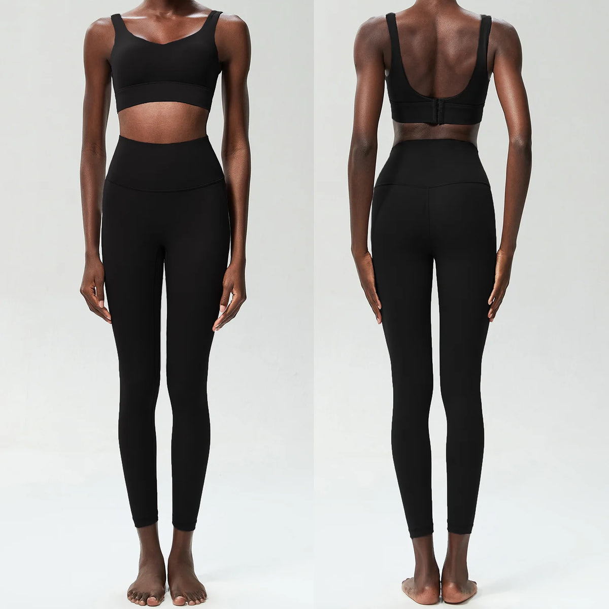Two Pieces Fitness Yoga Set Women Solid Color Stretchy Soft Gym Suit Breathable Quick Dry Running Sportswear Workout Clothes