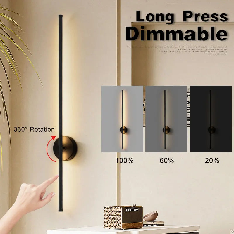 Nordic LED Wall Lights with Touch Dimmable Switch Black 40/55/60/80/100cm Interior LED Wall Lamps Wall Sconce Lighting Fixtures